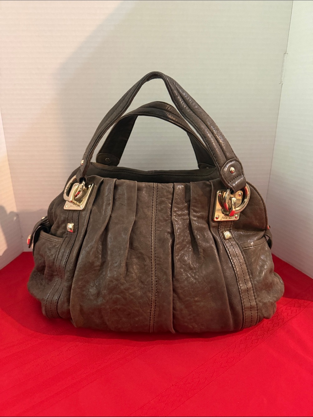 Junior Drake Stylish Brown Pleated Leather Handbag